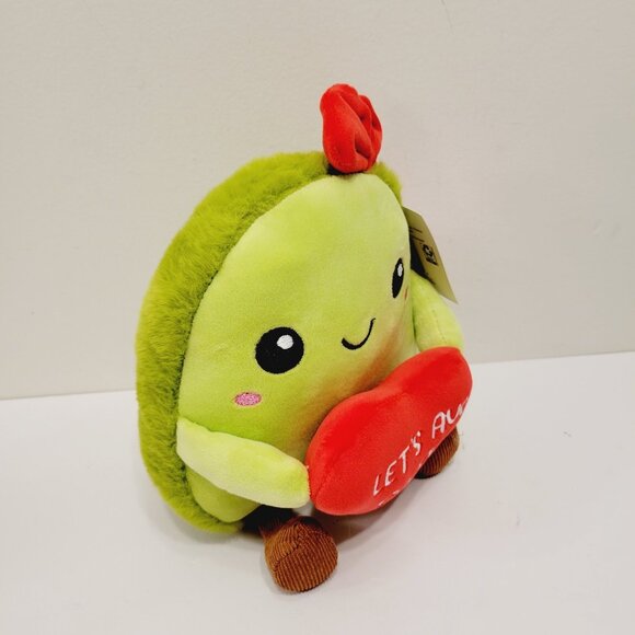 Green Avacado Shaped Plush Stuffed Toy Holding Heart Bow Let's Avo Cuddle - Picture 2 of 3